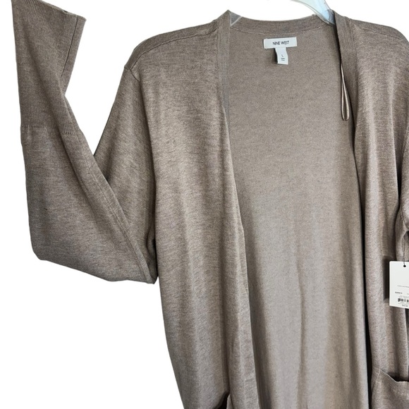 NWT Nine West Cardigan Duster L Brown Pockets Open Front Ribbed Cuffs Stretch - Picture 4 of 10